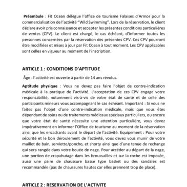 Conditions Particulières de Vente-Wild Swimming